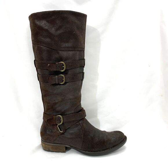 Born Women 8 M Boots Suede Knee High - Low Heel Riding Boots Dark Brown D70723 - Picture 5 of 16